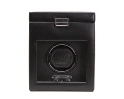 Heritage single watch winder with storage in black, featuring a compact cabinet design, single winding module and integrated storage compartment.