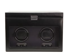 Heritage Double Watch Winder with storage in Black. Image displaying the front of the winder.