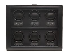 Heritage 6 piece Watch Winder in Black. Image displaying the front of the winder.