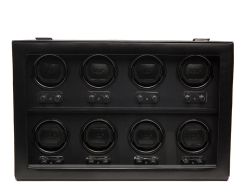 Heritage 8 piece Watch Winder in Black. Image displaying the front of the winder.