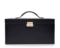 Heritage Large Jewelry Box in Black. Box positioned forward facing with the lid closed.