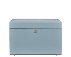 Heritage London Medium Jewellery Box in blue &ndash; closed front view with gold lock
