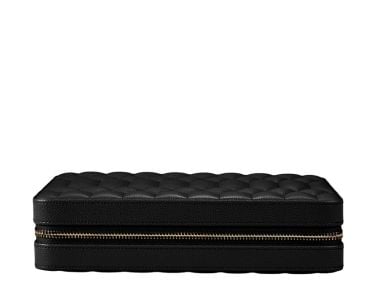 Lauren Large Zip Case in Black closed, quilted with signature stitch detailing.