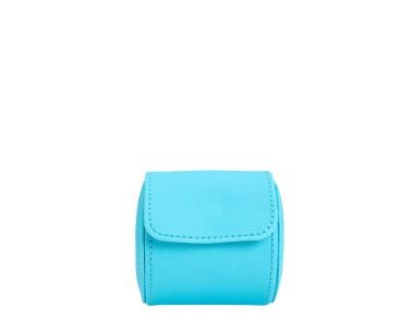 Tutti Frutti single watch roll in turquoise, featuring a compact cylindrical design and flap closure.