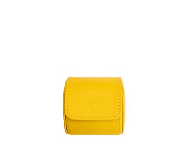 Tutti Frutti single watch roll in yellow, featuring a compact cylindrical design and flap closure.