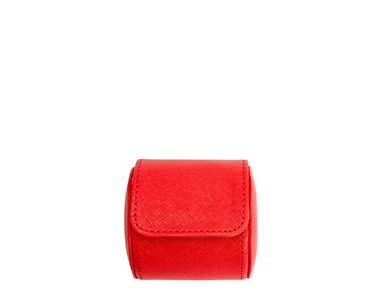 Tutti Frutti single watch roll in red, featuring a compact cylindrical design and flap closure.