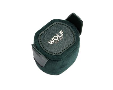 Small British Racing Dynamic Lock-In Cuff in emerald green, featuring a cushioned watch holder with integrated locking side panel and contrasting green top detail.