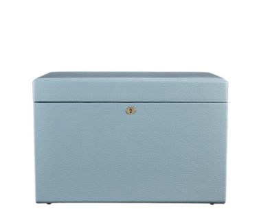 Heritage London Large Jewellery Box in blue – closed front view with gold lock
