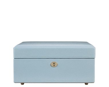 Heritage London Small Jewellery Box in blue – closed front view with gold lock