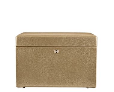 Heritage London Medium Jewellery Box in gold – closed front view with gold lock