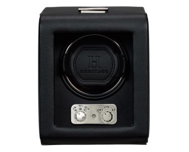 Heritage Single Watch Winder in Black. Image displaying the front of the winder
