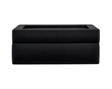 Black Heritage watch box with glass display lid, front view.