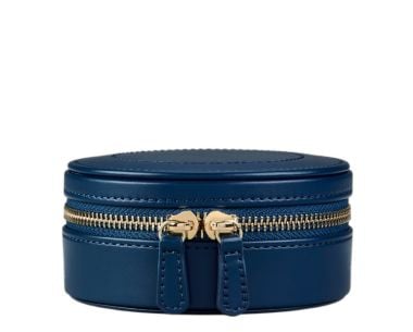 WOLF X Fiona Howard Sophia Round Zip Case exterior - Indigo Fruit Botanical