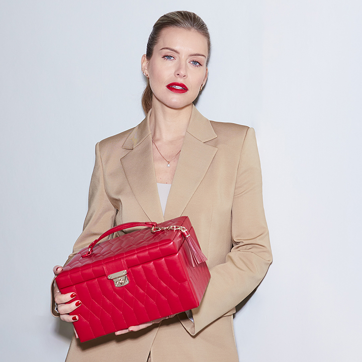 model holding caroline jewelry box model holding caroline jewelry box