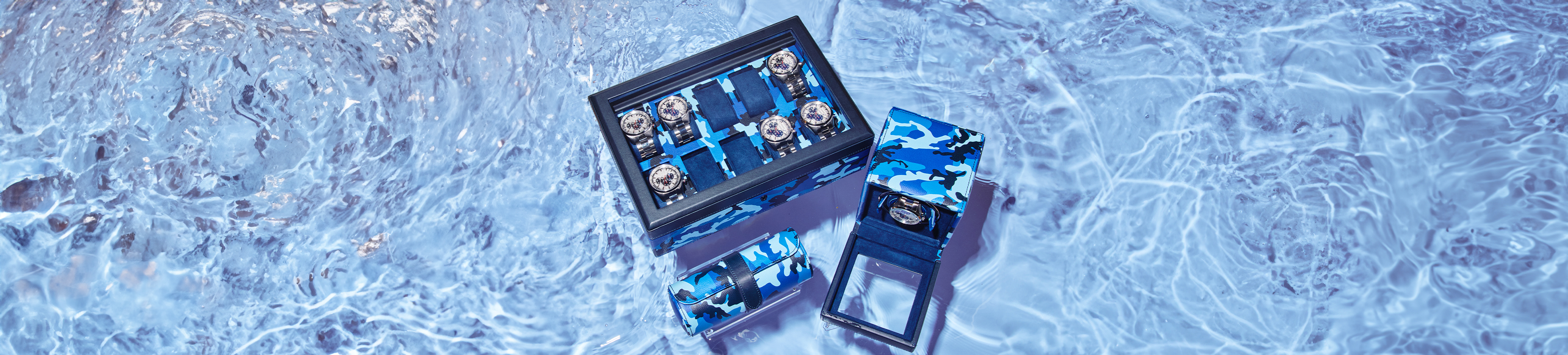Elements watch box, watch roll and single watch winder in blue Elements watch box, watch roll and single watch winder in blue