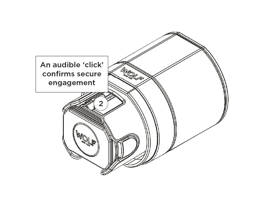WOLF rocket installing cuff and highlighting the click to confirm it's locked WOLF rocket installing cuff and highlighting the click to confirm it's locked